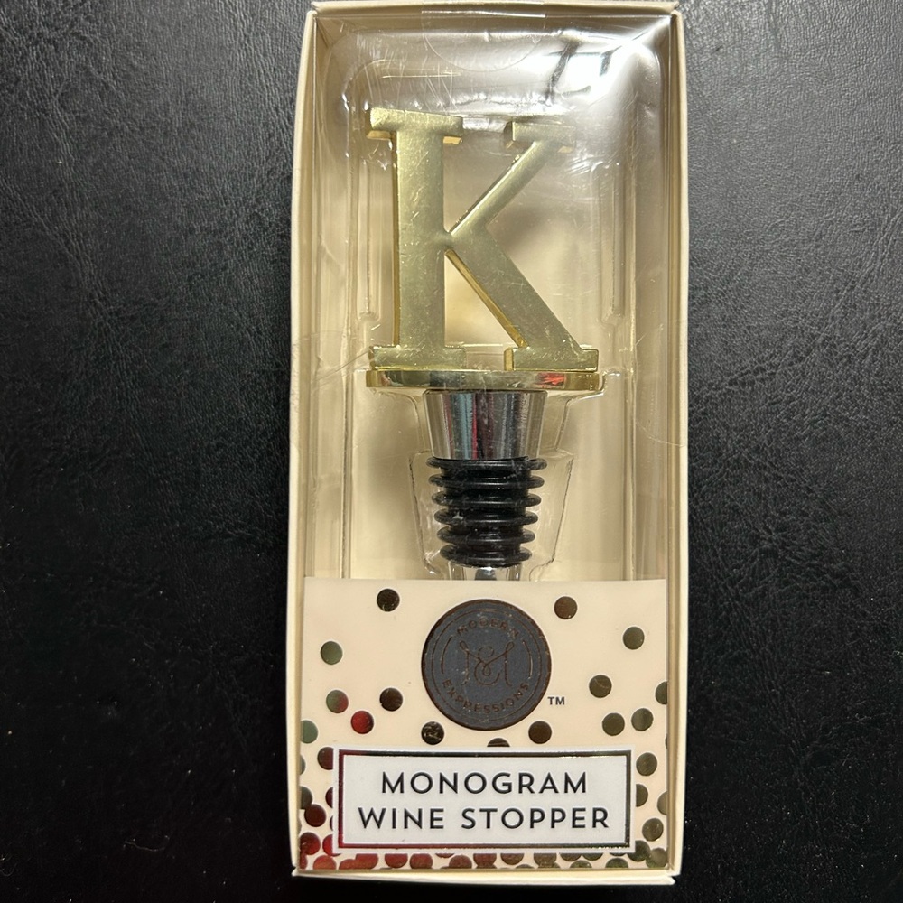 NWT Monogram Wine Stopper Letter K